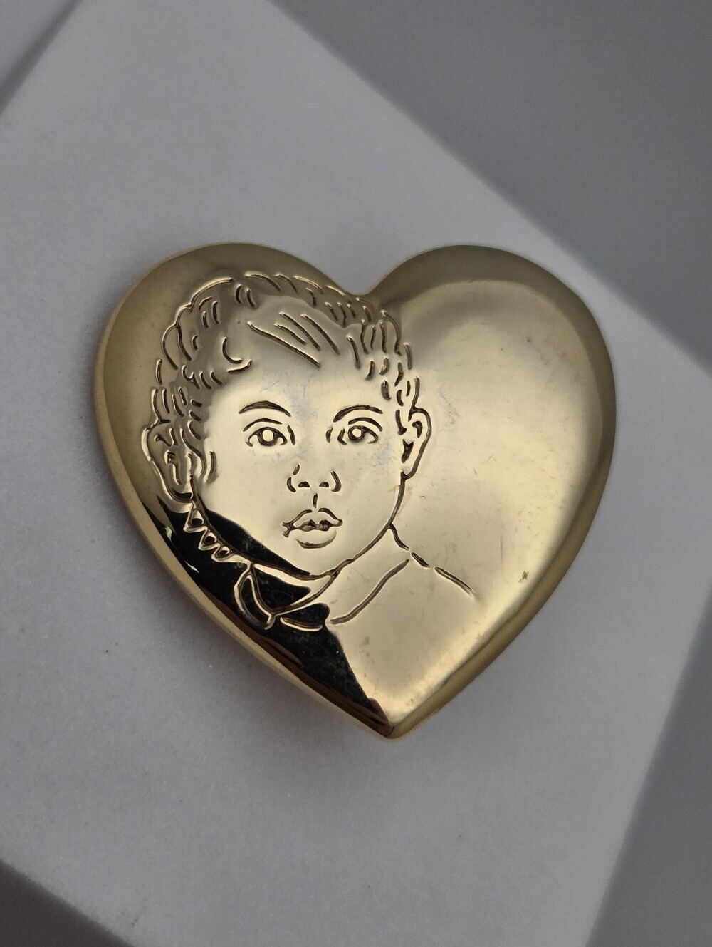 Vintage Variety Children's Charity Gold Heart Lapel Pin Baby Face 1”